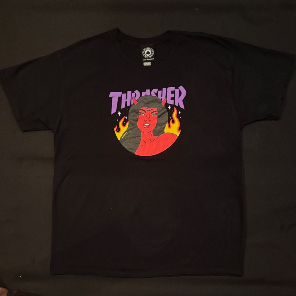 Thrasher Black Tee with Fiery Graphic